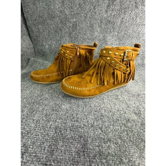 Soda Shoes Women's 10 Dahlia Faux Suede Moccasin Fringe Ankle Bootie - Picture 12 of 16